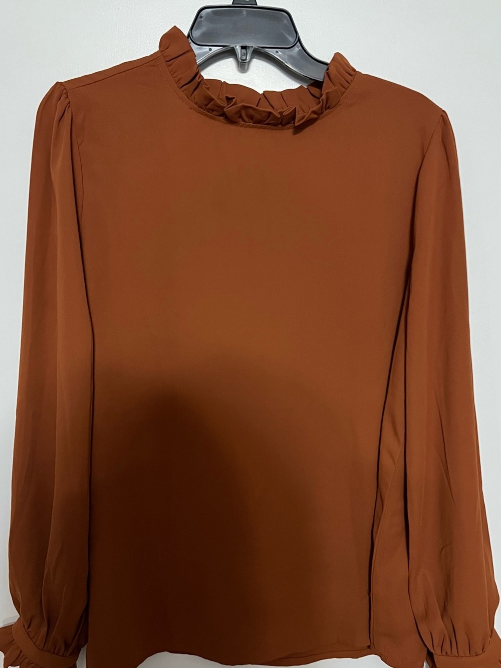Zenana Outfitters Rust-Brown Ruffle Neck Blouse